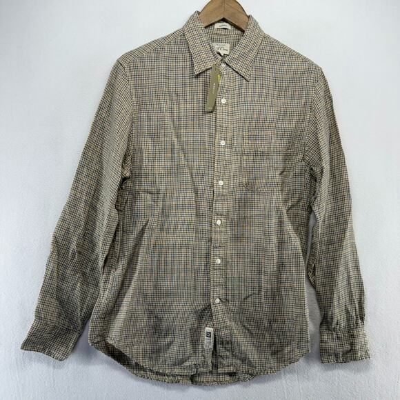 J Crew Shirt Men's Small Brown Linen Baird Mcnutt Irish Point Houndstooth NEW - Picture 2 of 12